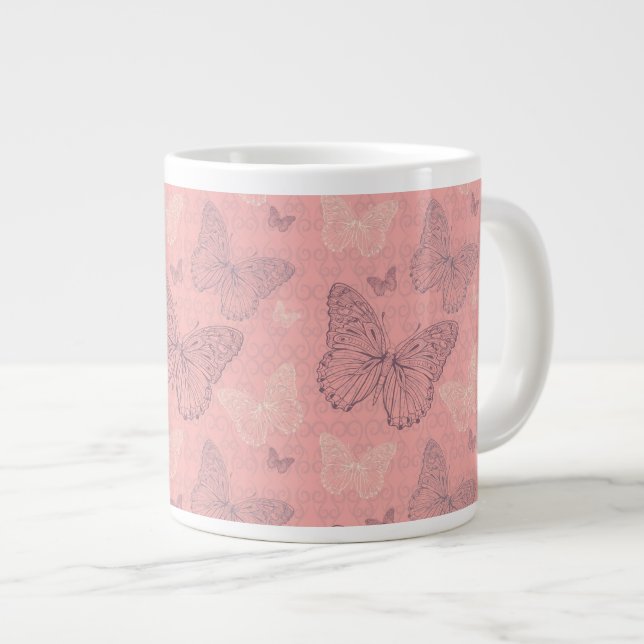 The Butterfly Pink Large Coffee Mug (Front Right)