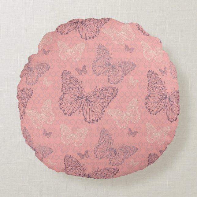 The Butterfly Pink Round Cushion (Front)