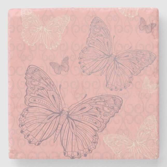 The Butterfly Pink Stone Coaster (Front)
