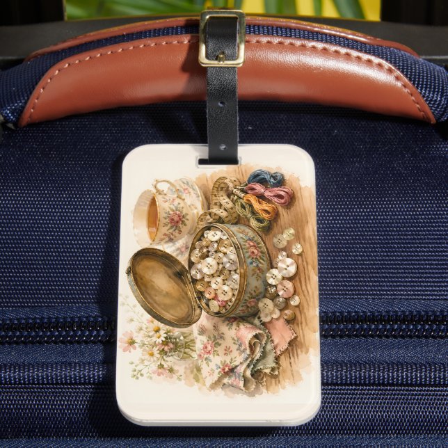 The Button Tin Luggage Tag (Front Insitu 2)
