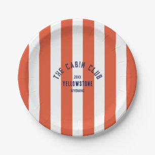 The Cabin Club Custom Crest Red Park Stripe Paper Plate