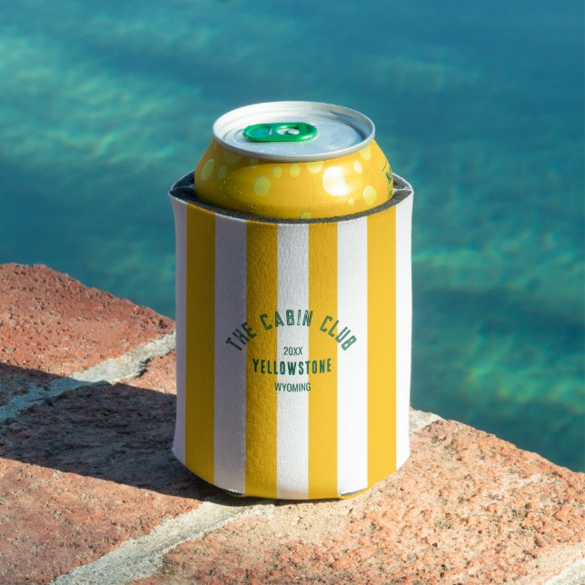 The Cabin Club Custom Crest Yellow Park Stripe  Can Cooler (In Situ Pool)