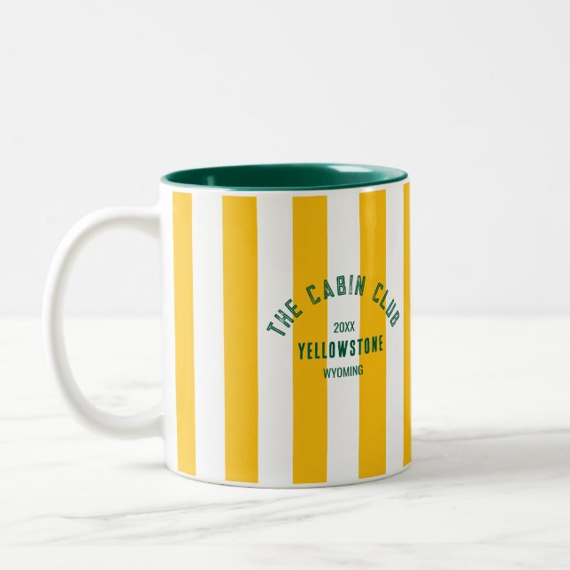 The Cabin Club Custom Crest Yellow Park Stripe  Two-Tone Coffee Mug (Left)