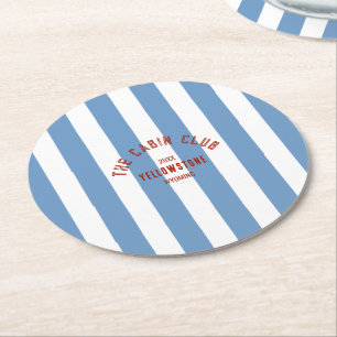 The Cabin Crew Custom Crest Blue Park Stripe Round Paper Coaster