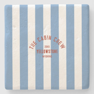 The Cabin Crew Custom Crest Blue Park Stripe Stone Coaster