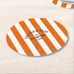 The Cabin Crew Custom Crest Orange Park Stripe Round Paper Coaster<br><div class="desc">The Cabin Crew Custom Crest Orange Park Stripe Round Paper Coaster adds a rustic yet polished touch to any gathering. Featuring a rust orange park stripe design with a customisable cabin club crest, these durable paper coasters protect surfaces while enhancing your lodge or cabin décor. Perfect for campfire nights, holiday...</div>