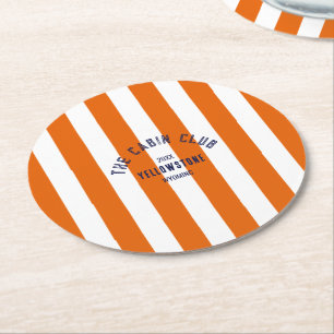 The Cabin Crew Custom Crest Orange Park Stripe Round Paper Coaster
