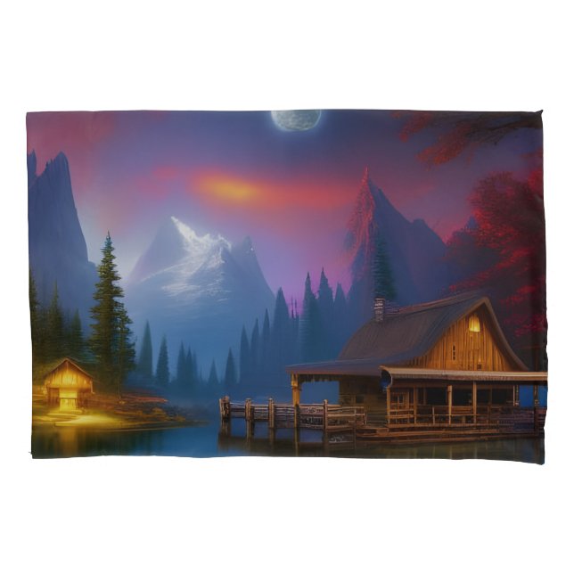 The Cabin in the Cove under the Moon Pillowcase (Front-Left)