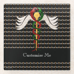 The Caduceus (Full Colour) Glass Coaster