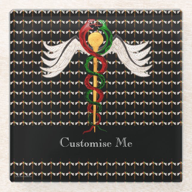 The Caduceus (Full Colour) Glass Coaster (Front)