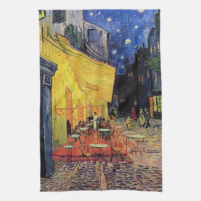 the cafe terrace on the place du forum, Arles... Tea Towel (Vertical)