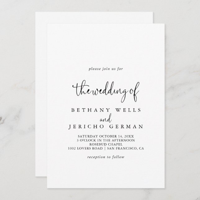 The Calligraphy Elegant Script Wedding Of  Invitation (Front/Back)