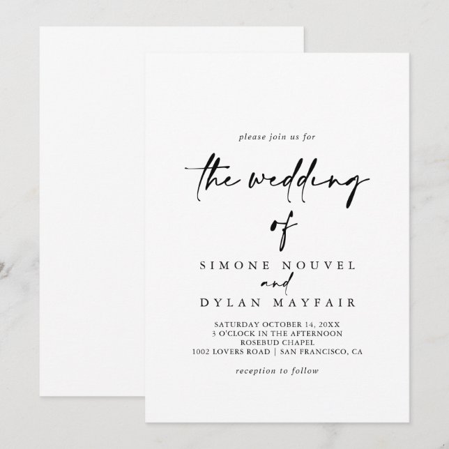 The Calligraphy Modern Elegant Wedding Of  Invitation (Front/Back)