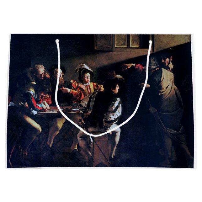 The Calling of Saint Matthew, Caravaggio Large Gift Bag (Front)