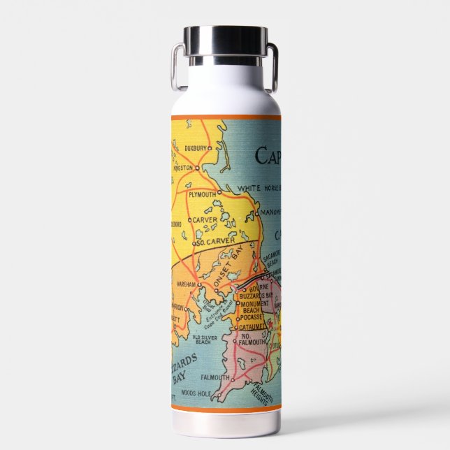 The Cape - Cape Cod Massachusetts Map Water Bottle (Front)