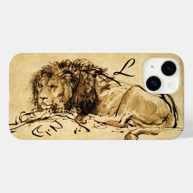 THE CAPE LION LYING DOWN, Sepia ,Black Monogram Case-Mate iPhone Case (Back (Horizontal))