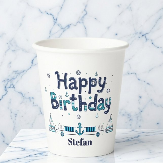 The "Captain of the Party" Personalised  Paper Cups (Perfect for your seaside bash.)