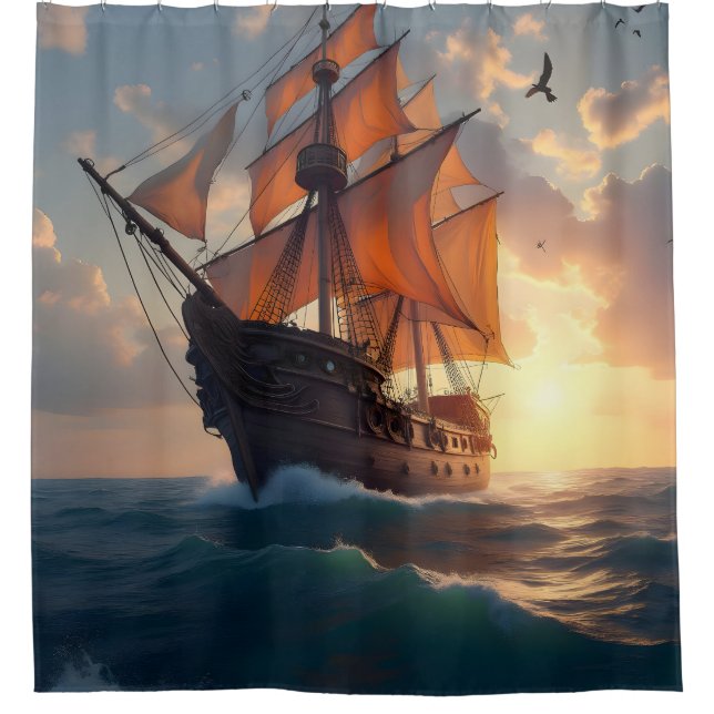 The Captain's Pride – Maritime Ship Art Shower Curtain (Front)