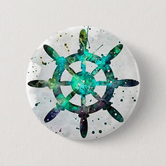 The Captain's Wheel In Blue Green Ocean Colors 6 Cm Round Badge