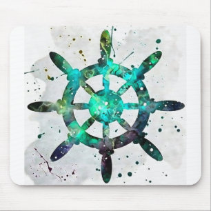 The Captain's Wheel In Blue Green Ocean Colors Mouse Mat