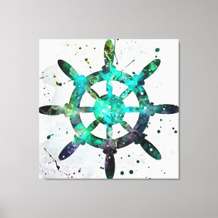 The Captains Wheel In Blue Green Ocean Colours Canvas Print