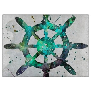 The Captain's Wheel In Blue Green Ocean Colours Cutting Board