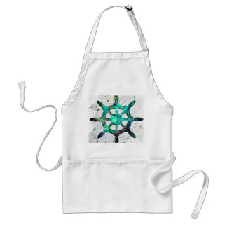 The Captain's Wheel In Blue Green Ocean Colours Standard Apron