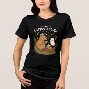The Capybara Coven Cute Ghost Autumn Tea Party Tri-Blend Shirt