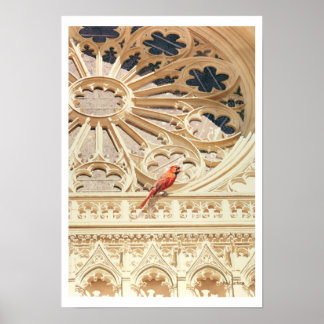 "The Cardinal" Church & Bird Watercolor Poster