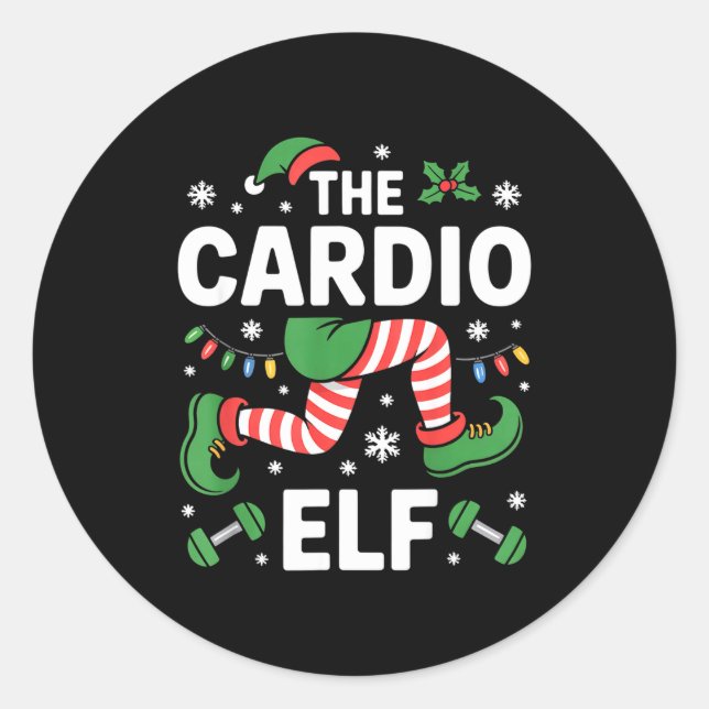 The Cardio Elf Funny Fitness Christmas Gym Workout Classic Round Sticker (Front)