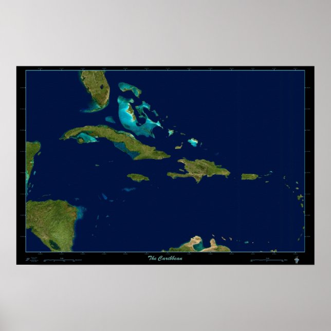 The Caribbean satellite poster photo map (Front)