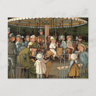 The Carousel Vintage Illustration Postcard