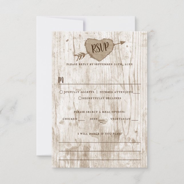 The Carved Heart Tree Wedding Collection RSVP Card (Front)