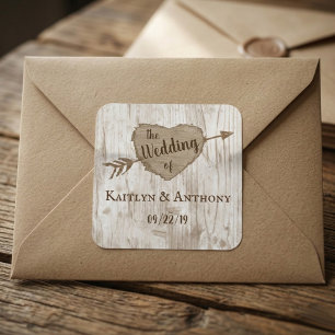 The Carved Heart Tree Wedding Collection Square Sticker