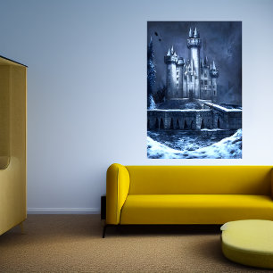 The castle in the winter snow   AI Art Poster