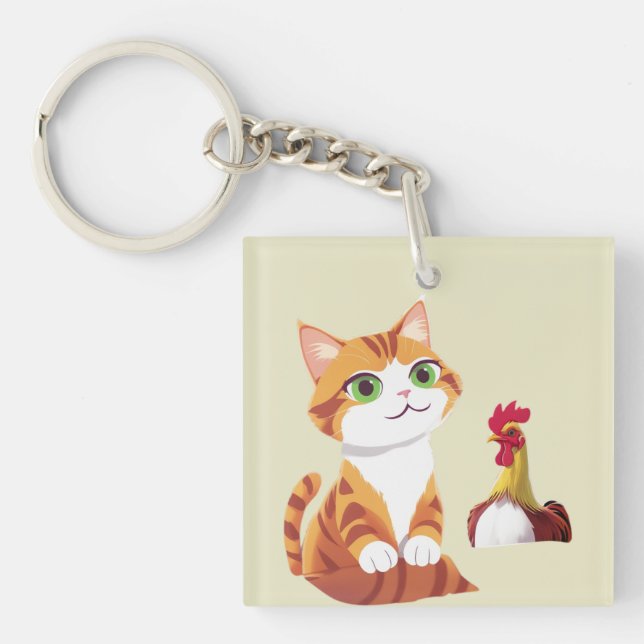 The cat and the chicken key ring (Front)