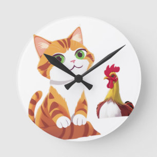 The cat and the chicken round clock