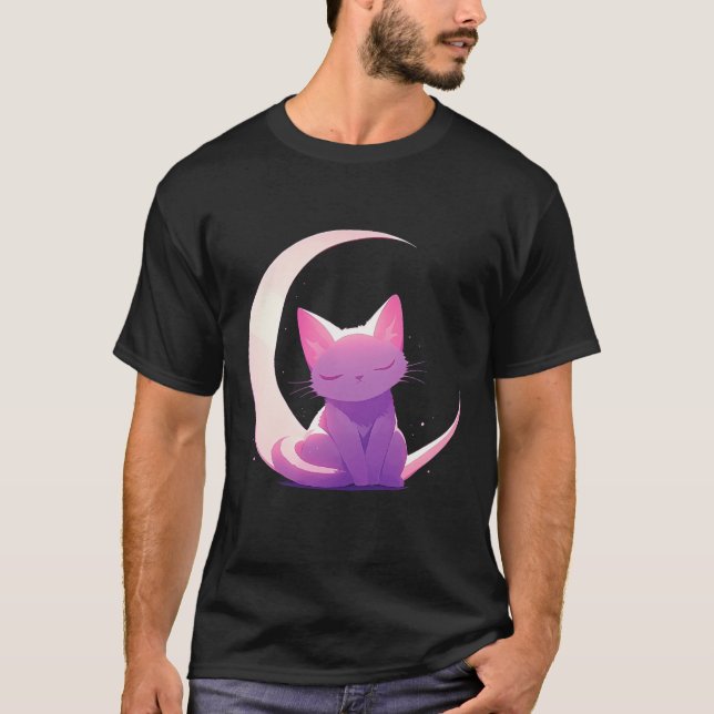 The Cat and the Moon (purple) T-Shirt (Front)