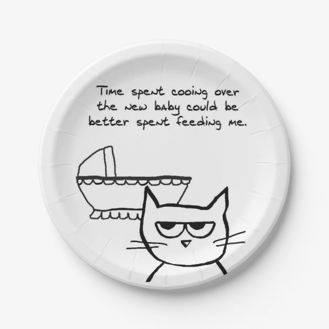 The Cat and the New Baby - Funny Baby Shower Paper Plate (Front)