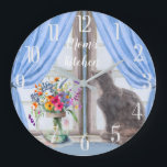 The Cat at the Window Vase Flowers Large Clock<br><div class="desc">What a special and lovely wall clock  -- the cat sitting at the window and the lovely vase of flowers alongside.  Enjoy this clock for yourself or as a gift.  If you have any questions,  just send a chat or an email to charmdesignstudio@rcn.com and we'll be delighted to assist.</div>