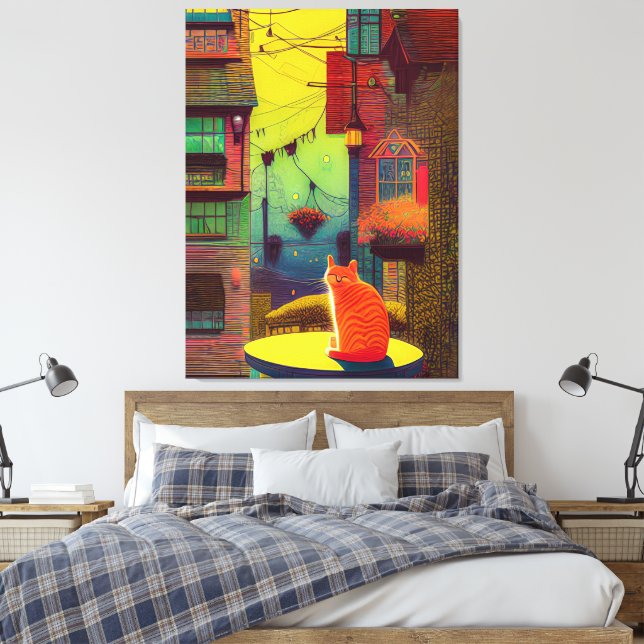 The Cat Balcony Windows Bright Colours Canvas Print (Insitu(Bedroom))