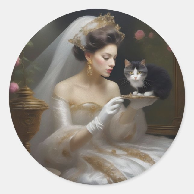 The Cat Bride Oil Paint, Classic Round Sticker (Front)