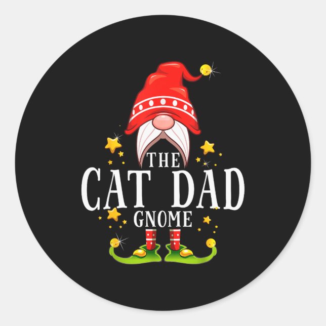 The Cat Dad Gnome Christmas Matching For Men Women Classic Round Sticker (Front)