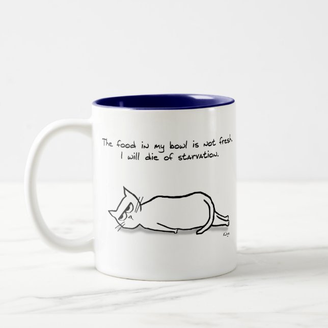 The Cat Demands Fresh Food - Funny Cat Gift Two-Tone Coffee Mug (Left)