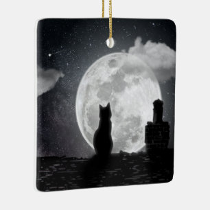 The cat dreams of the moon ceramic ornament
