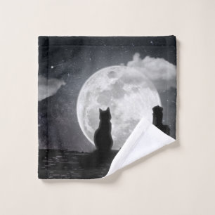 The cat dreams of the moon wash cloth
