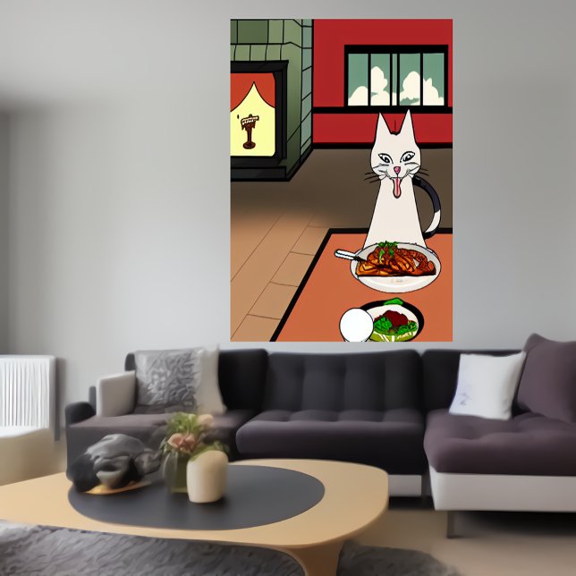 The cat eats mystery meat | AI Art Poster (Creator Uploaded)