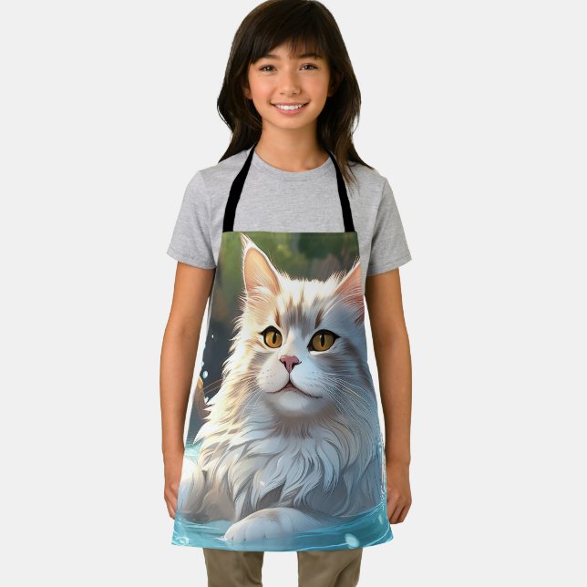 The Cat Enjoing a Hot Spring: All-Over Print Apron (Insitu)