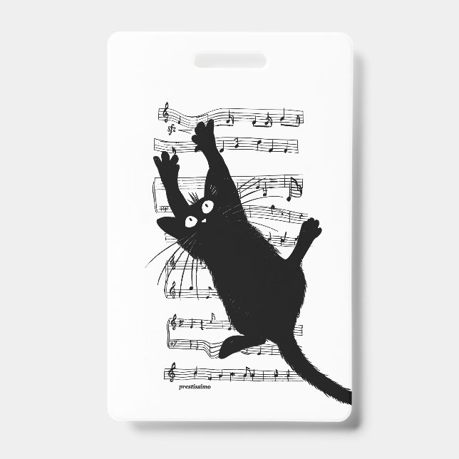 The cat hangs on musical notes ID badge (Front)