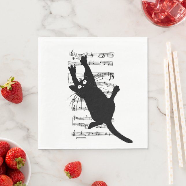 The cat hangs on musical notes napkin (Insitu)